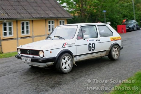 Troels Lund/Peter Petersen fra Slagelse Auto Sport i VW Golf GTI fra 1978. Det lykkedes at gennemfører ralliet, men kun på et hængende hår